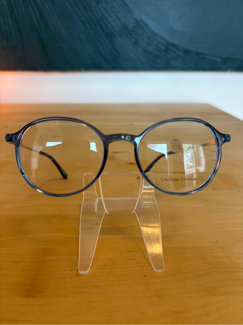 Chlogan Eyewear Round Translucent Blue Eyeglasses Silver Temples 9125 50-16-145